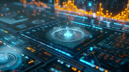 Vibrant Futuristic Digital Interface with Holographic Technology Display