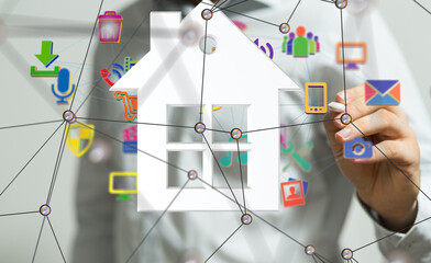 home data. Digital cyberspace with particles and Digital data network connections concept.