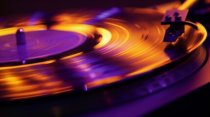 old-fashioned turntable vinyl record player with disc and needle, vintage retro music and audio equipment concept, 60s and 70s 