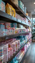 Fototapeta premium Well-Stocked Baby Care Section in a Pharmacy Drugstore