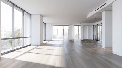 Obraz premium Interior mockup of a spacious empty condominium apartment, large windows, minimalist design