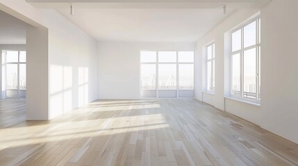 Obraz premium Open and spacious empty condo, minimalist décor, abundant natural light