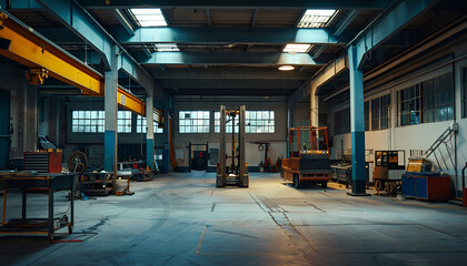 Empty workshop with a lift in a car repair station