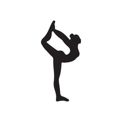Beautiful girl training and stretching in asana pose lord of the dance floor - natarajasama in black isolated on white background. Hand drawn vector silhouette illustration