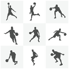 Set of Basketball Player Silhouettes. basketball players isolated vector illustration. Good for sport