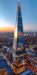 Obraz premium Aerial view of the Shard skyscraper during sunset in London.