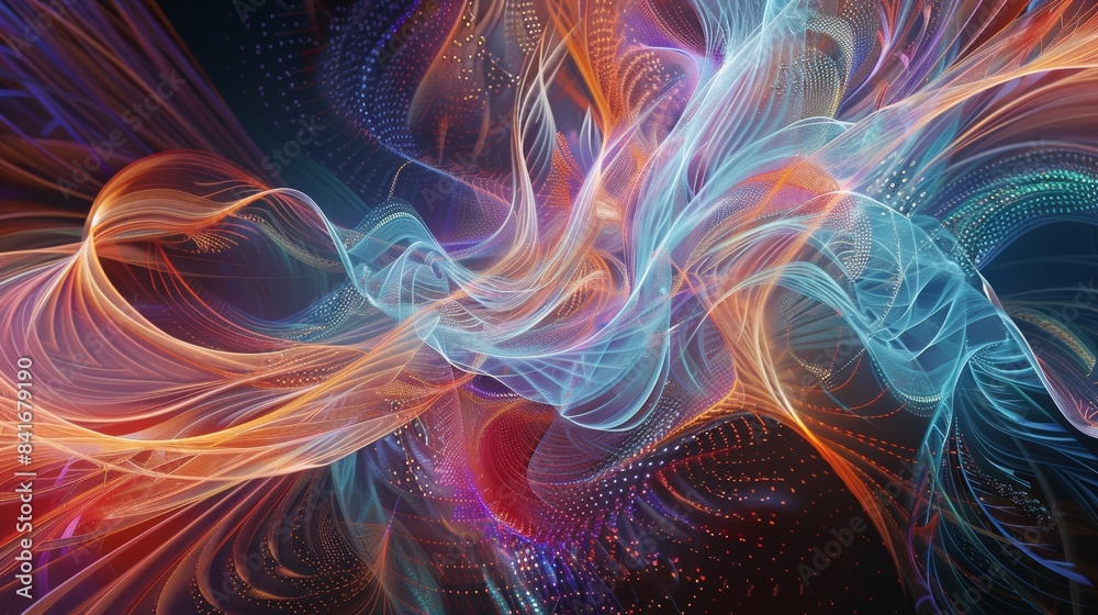 Aufkleber a mesmerizing digital painting of electroluminescent wires intertwining and forming intricate patter