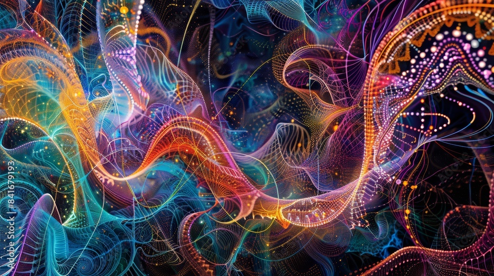Poster a mesmerizing digital painting of electroluminescent wires intertwining and forming intricate patter