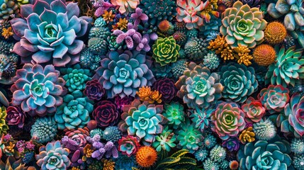 A mesmerizing display of succulents arranged in geometric patterns, their vibrant hues and unique shapes creating a visually stunning composition.