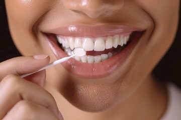 Woman Applying Teeth Whitening Strips for a Bright Smile - Oral Care Concept