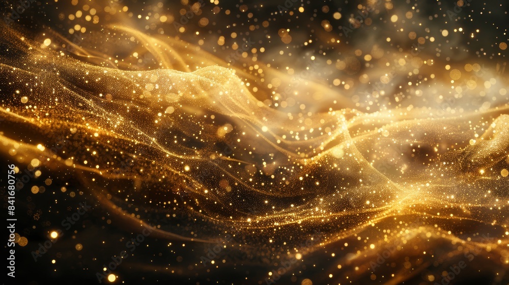 Poster A mesmerizing scene of golden particles flowing gracefully through space, creating a mesmerizing dance of light.