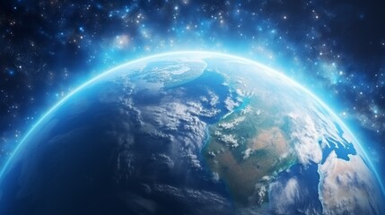 Fototapeta premium A mesmerizing view of the Earth from space, showcasing the swirling clouds, the vast blue oceans, and the continents in all their glory.
