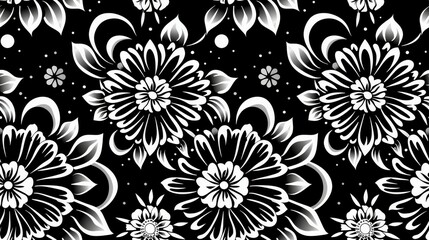 Seamless Stencil-Style Mandala Pattern in Black on White Background