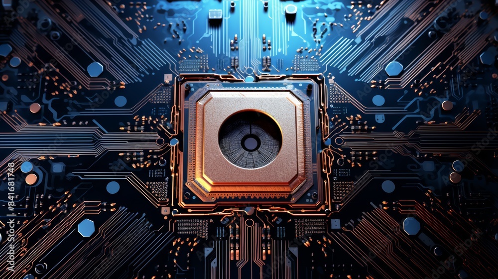 Aufkleber An electron microscope view of the intricate patterns on a computer chip that enable computation.