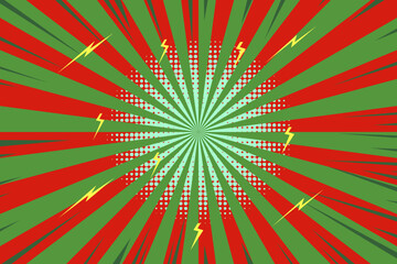 This is a red and green comic background with a lightning icon, suitable for use in banners, posters, flyers, anime, comics, cartoon effects, book covers and others.