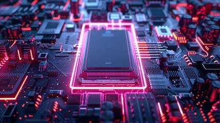 Obraz premium 3d rendering, Central Computer Processors CPU with neon glowing light. generative AI image