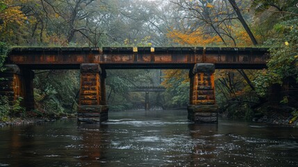 Fototapeta premium Old railway bridge spanning a river, blending heritage with infrastructure.