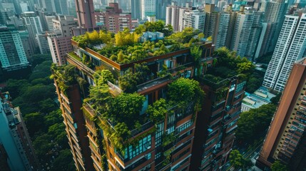 City Sky Garden: Aerial View of Lush Rooftop Garden on Urban Building