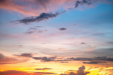 Beautiful , luxury soft gradient orange gold clouds and sunlight on the blue sky perfect for the background, take in everning,Twilight, Large size, high definition landscape photo