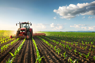 Obraz premium tractor in fields with sky view