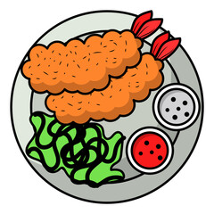 Freid Shrimp vector color icon design, Pan-Asian cuisine symbol, Most Popular Dishes Sign,Casual eats stock illustration, Chilli Garlic Prawns Platter with Sauces Concept