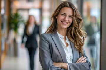 The smiling CEO of an office space, perhaps a real estate company, lawyer, non-profit, or marketing firm
