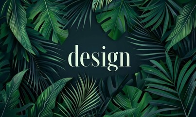 Background with tropical plants and palm trees. Exotic pattern.