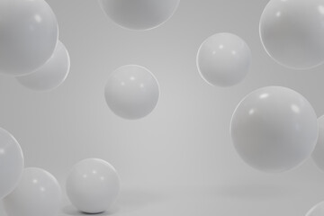 3d with balls falling or bubbles on white background