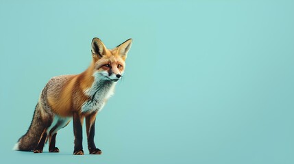 Obraz premium Missouri Brown Fox standing alone on a light blue background