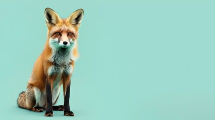 Obraz premium Missouri Brown Fox standing alone on a light blue background