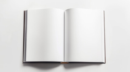 Open blank book on white background. Scene ideal for mockup or minimalist design concept