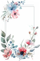 Naklejka premium Elegant floral greeting cards,illustration of minimal flowers on rectangular border. 