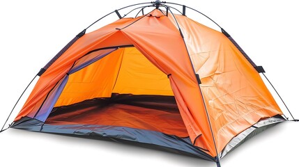 A beach tent in vibrant orange with UV protection and easy setup design, perfect for summer outings, isolated and white background
