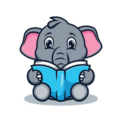 cute and kawaii elephant cartoon illustration design reading book	

