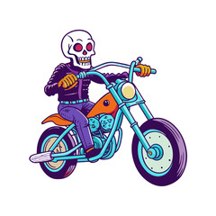 Front view of a Skeleton biker on a chopper Harley-Davidson motorcycle