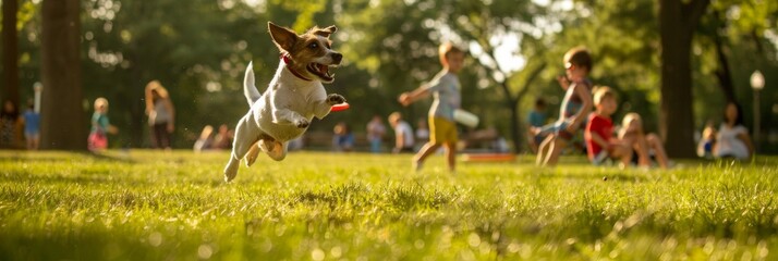 Dog Leaping for Frisbee in Park