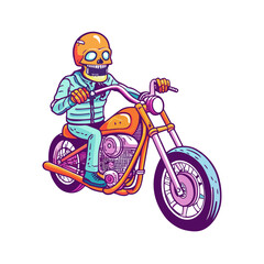 Front view of a Skeleton biker on a chopper Harley-Davidson motorcycle