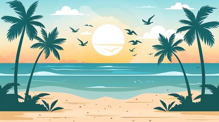 Fototapeta premium cartoon vector image of a beautiful beach view, background for a beach holiday web banner