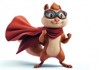 Fototapeta premium Illustration of a cartoon squirrel dressed as a superhero with a cape and goggles