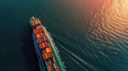 container ship in import export and business logistic.By crane ,Trade Port , Shipping.cargo to harbor.Aerial view.Water transport.International.Shell Marine.Top view.	