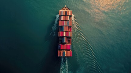 container ship in import export and business logistic.By crane ,Trade Port , Shipping.cargo to harbor.Aerial view.Water transport.International.Shell Marine.Top view.	