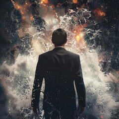 Obraz premium Businessman standing with his back talking on the phone Job