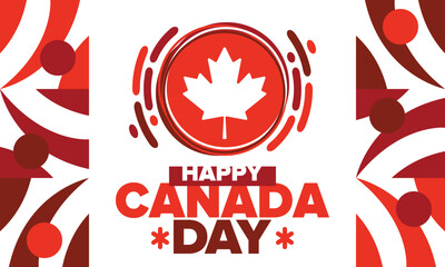 Happy Canada Day. National holiday, celebrated annual in July 1. Canadian flag. Maple leaf. Patriotic symbol and elements. Poster, card, banner and background. Vector illustration