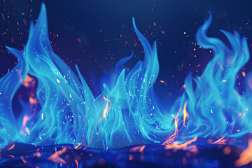 blue smoke, blue fire, hot, dark black background, vector, 3d rendering