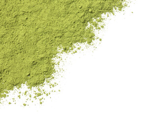Green matcha powder isolated on white, top view