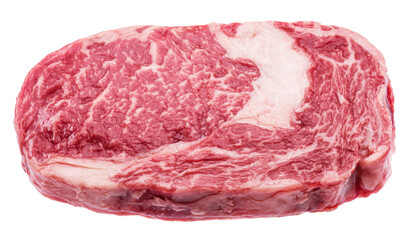 Raw ribeye steak on white background. File contains clipping path..