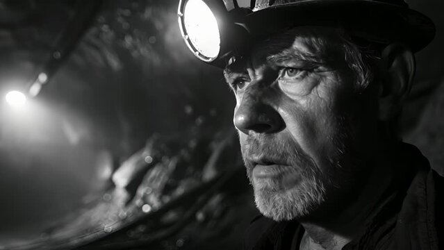 A the tered rocks and debris the coal miners headlamp shines like a beacon of hope guiding him towards a successful days work.