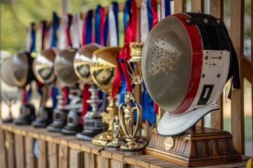 Fencing Mask with Medals and Awards: Triumph and Dedication in Competitive Fencing