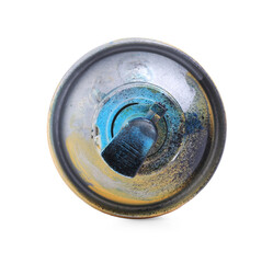 One can of bright spray paint isolated on white, top view