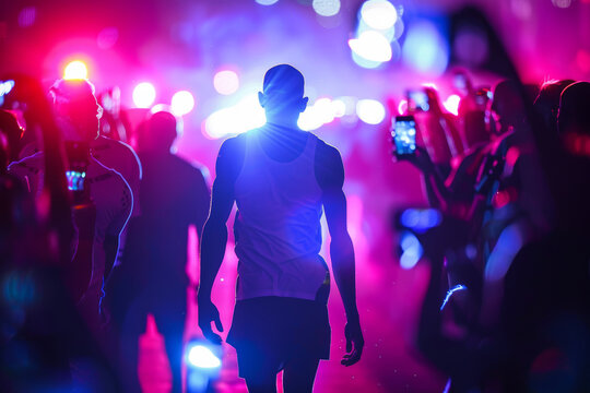 Athlete Surrounded by Media After Doping Allegations - Dramatic Scene with Flashing Lights
